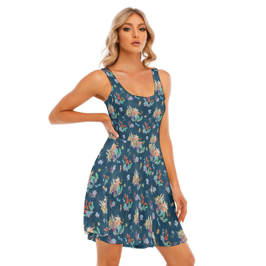 Whimsical Sea King and Crab - Women's Sleeveless Pocket Skater Dress