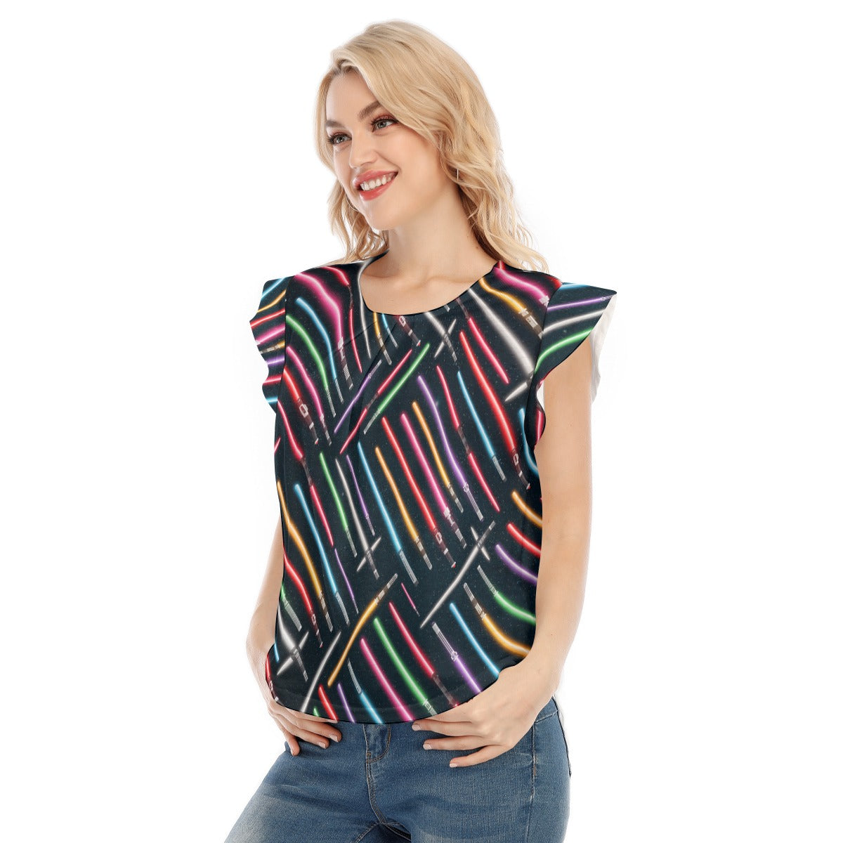 Vibrant Galaxy Sabers - Women’s Flutter Sleeve Top