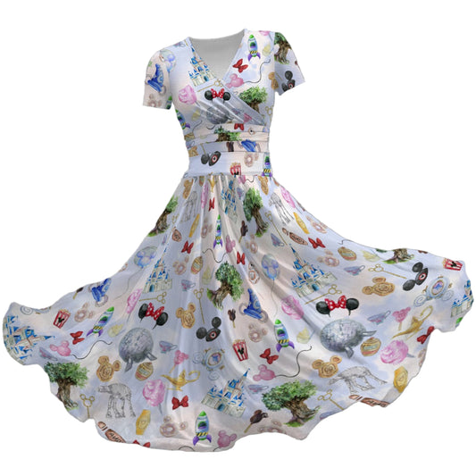 WDW Park Hopper - Women's V-Neck Ruched Midi Dress