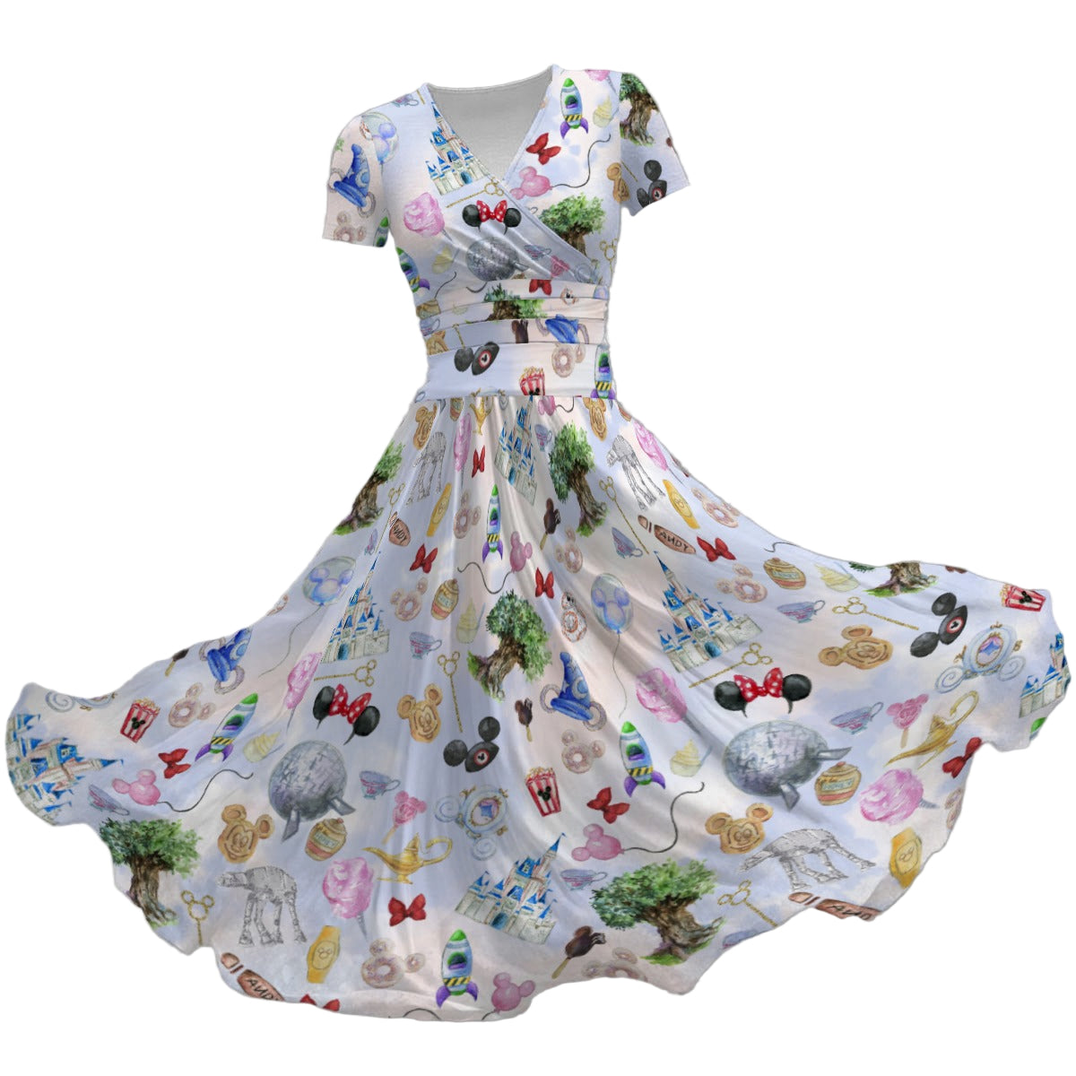 WDW Park Hopper - Women's V-Neck Ruched Midi Dress