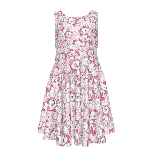 Sweet Kitten with Pink Bow- Kid's Sleeveless Skater Dress