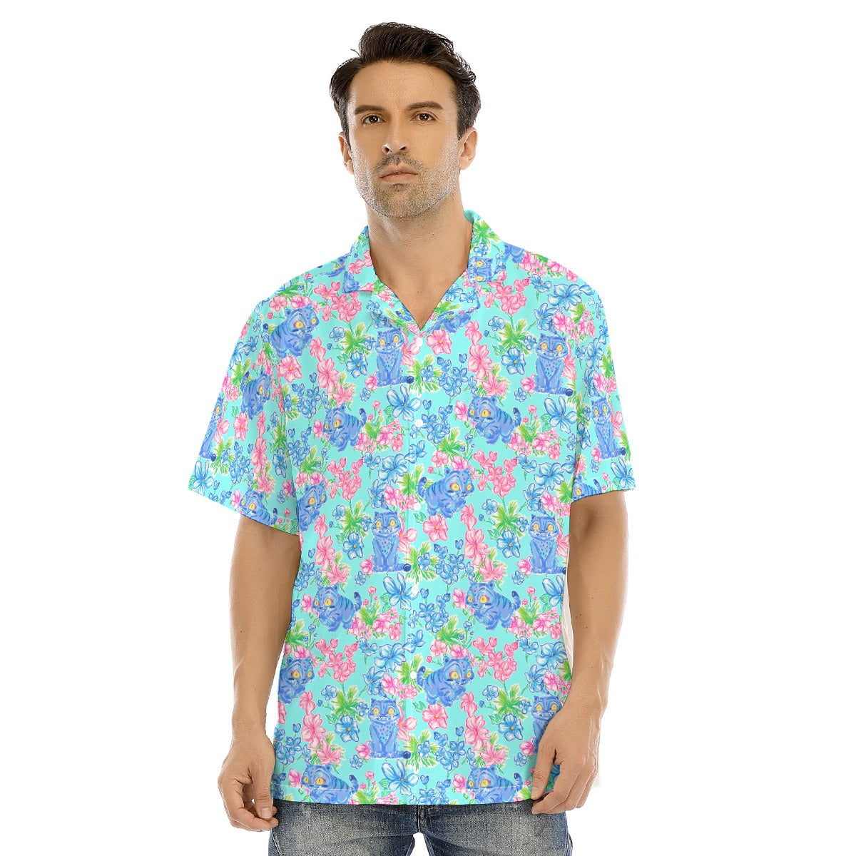 Derpy Tiger Blooms - Men's Hawaiian Button Up Shirt