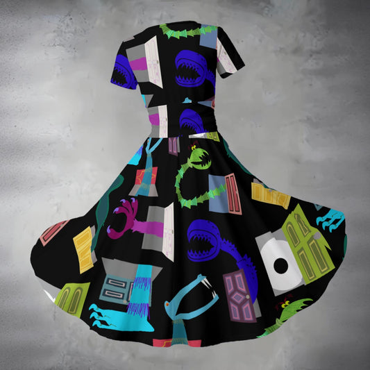 Monsters in Closets - Women's V-Neck Ruched Midi Dress