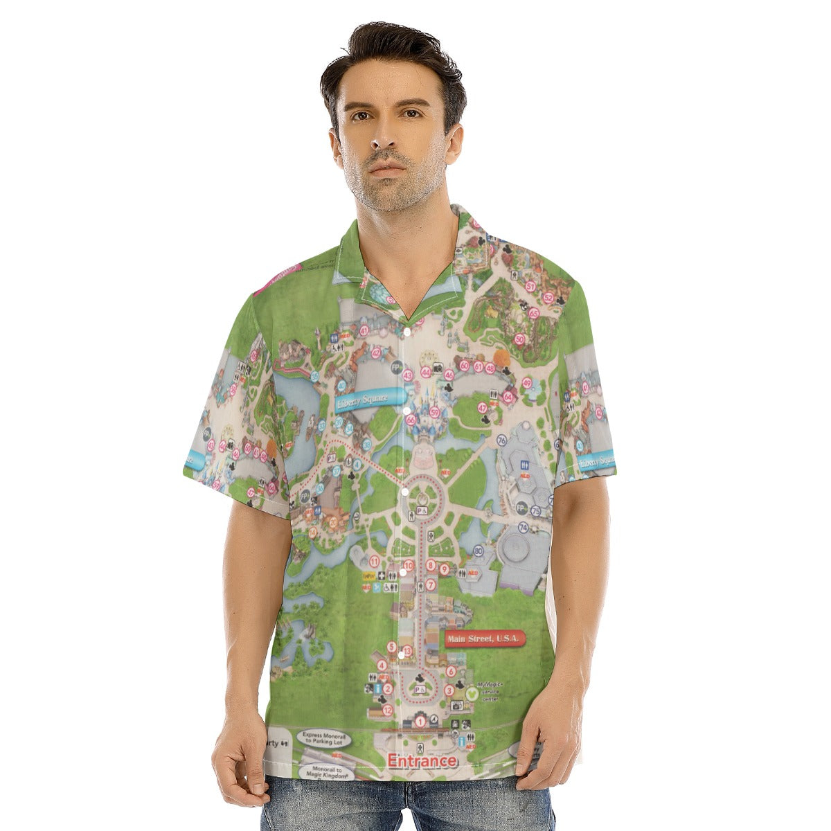 Vibrant Fantasy Park Map - Men's Hawaiian Button Up Shirt