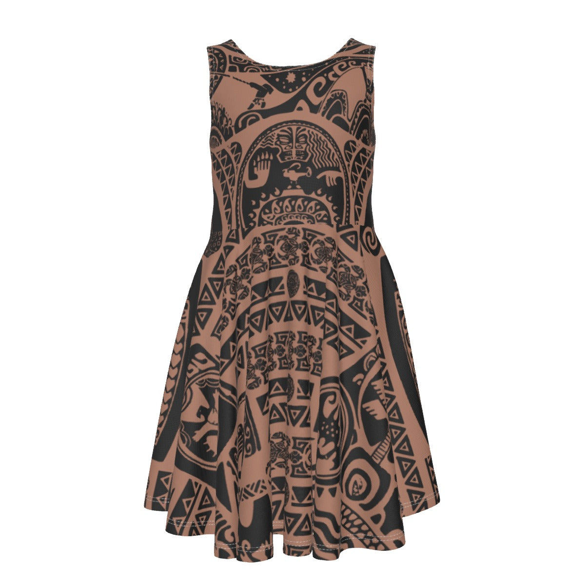 Polynesian Tattoo Motifs- Kid's Sleeveless Skater Dress