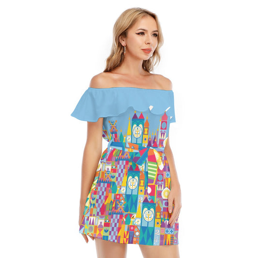 Whimsical World Facade - Women's Off-shoulder Ruffle Dress