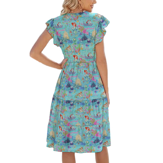 Ocean Wonderland Dreams - Women's Tiered Pocket Midi Dress