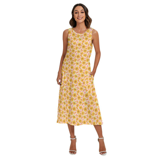 Sunflower Dreams - Women’s Diagonal Pocket Midi Dress