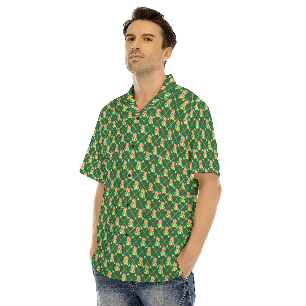 Geometric Citrus Delight - Men's Hawaiian Button Up Shirt