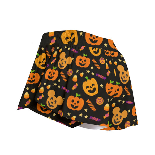 Cheerful Pumpkin Mouse Halloween - Women's Flowy Pocket Shorts