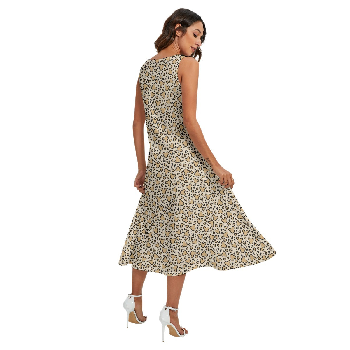 Mouse Ears Animal Print - Women’s Diagonal Pocket Midi Dress