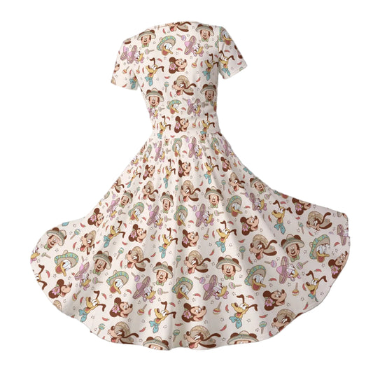 Fiesta Sombrero Pals - Women's V-Neck Ruched Midi Dress