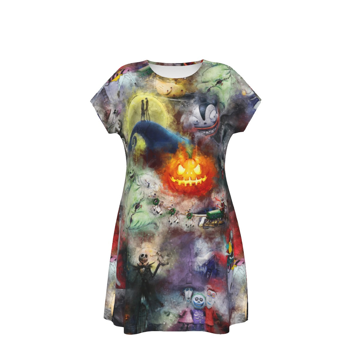 Watercolor Nightmare Town - Women's T-Shirt Dress