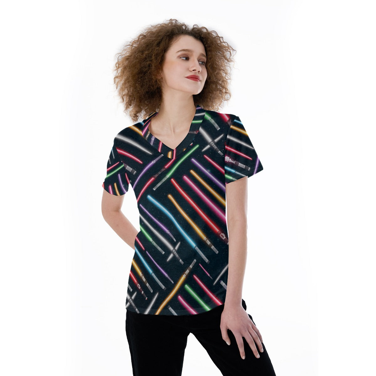 Vibrant Galaxy Sabers - Women's Short Sleeve V-Neck T-Shirt