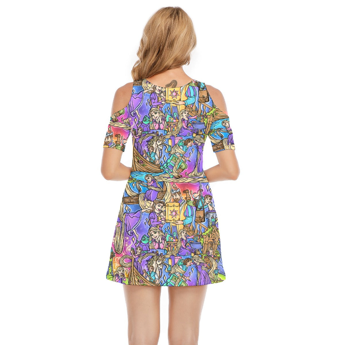 Golden Hair Storybook Scenes - Women's Cold Shoulder Cotton Dress