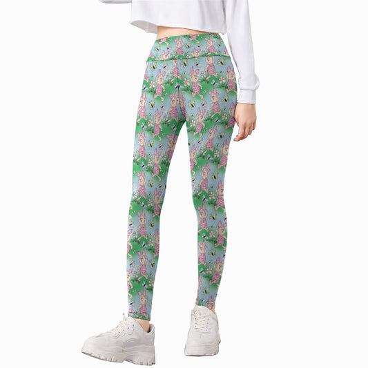 Sketched Shy Friend and Butterflies - Kid's Leggings