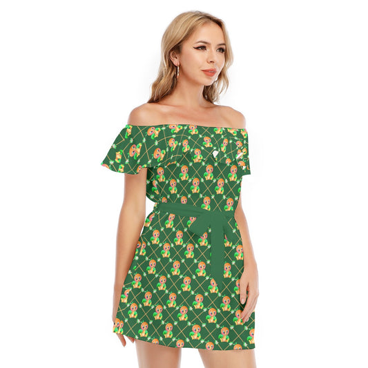 Geometric Citrus Delight - Women's Off-shoulder Ruffle Dress