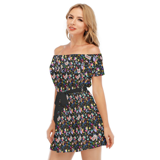Happy Birthday Celebration - Women's Off-shoulder Ruffle Dress
