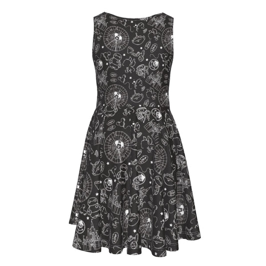 Monochrome Theme Park Icons - Kid's Sleeveless Skater Dress