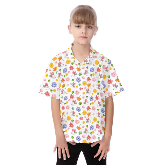 Floral Friends Springtimennie - Kid's Hawaiian Button Up Shirt