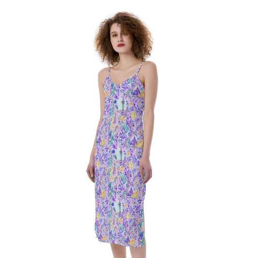 Bright Tropical Princess - Tower Light Festival - Women's Spaghetti Strap Midi Dress