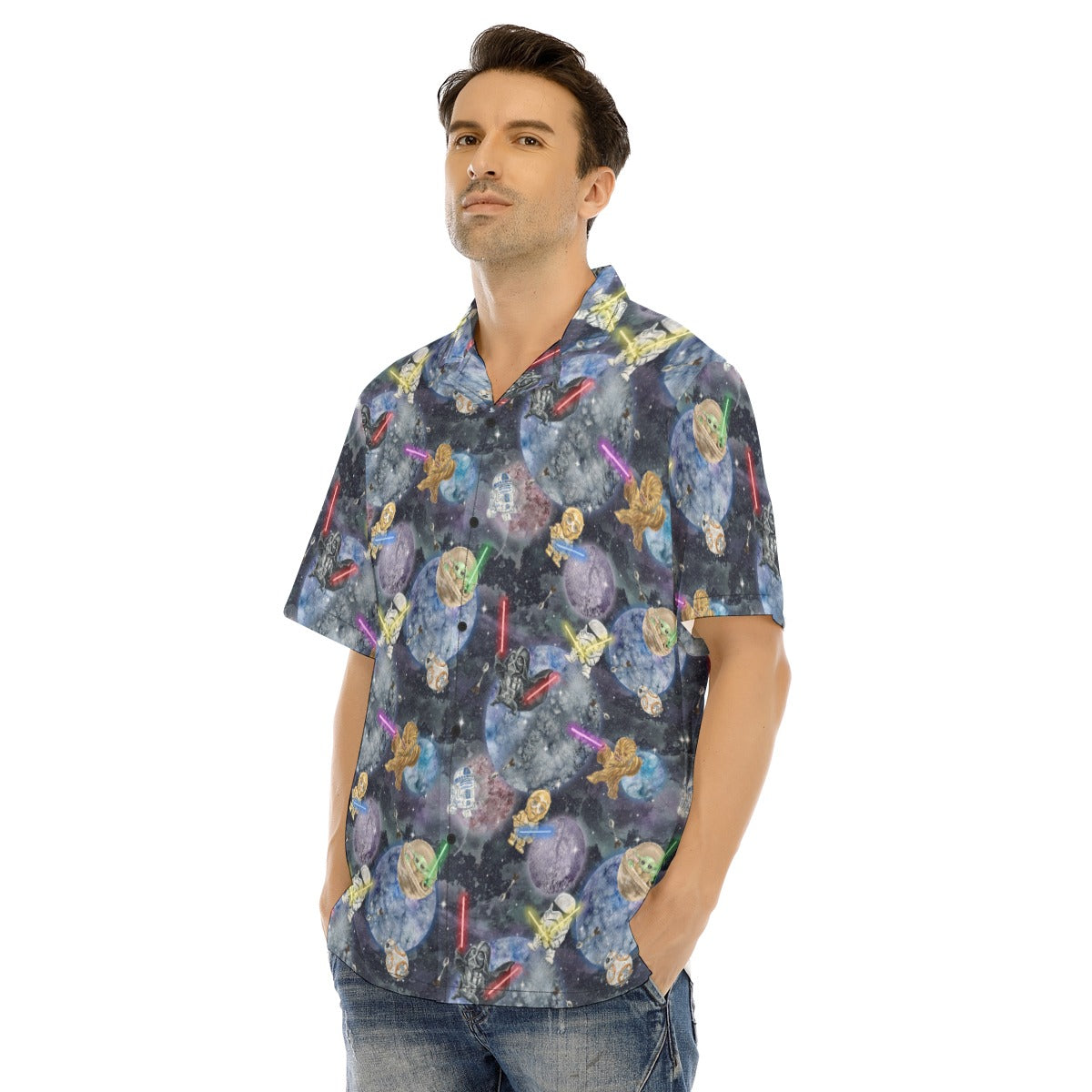 Watercolor Cosmic Battle - Men's Hawaiian Button Up Shirt