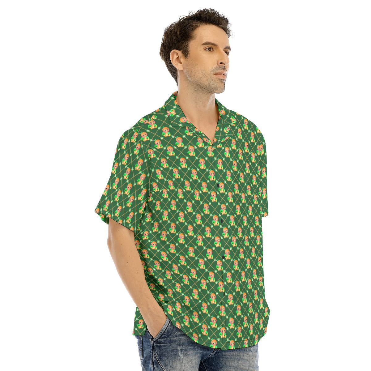 Geometric Citrus Delight - Men's Hawaiian Button Up Shirt