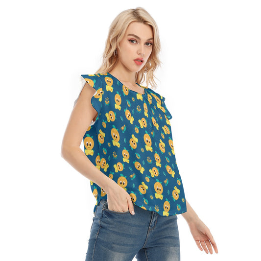 Cheerful Citrus Bird - Women’s Flutter Sleeve Top