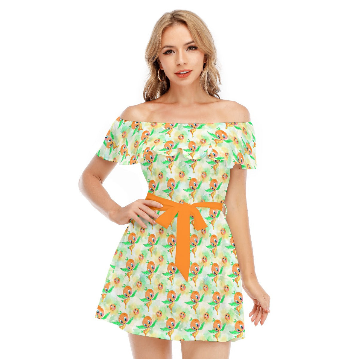Sunny Citrus Thoughts - Women's Off-shoulder Ruffle Dress