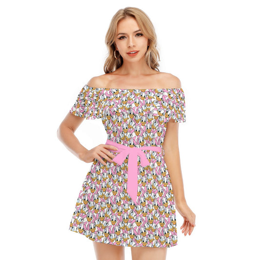 Many Faces of Sassy Duck - Women's Off-shoulder Ruffle Dress