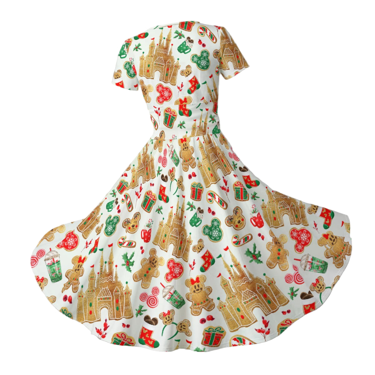 Gingerbread Castle Holiday Treats - Women's V-Neck Ruched Midi Dress