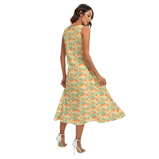 Hidden Citrus Delight - Women’s Diagonal Pocket Midi Dress