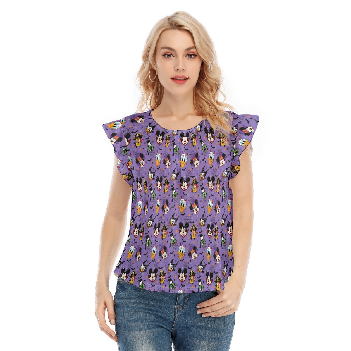 Halloween Friends in Costume - Women’s Flutter Sleeve Top