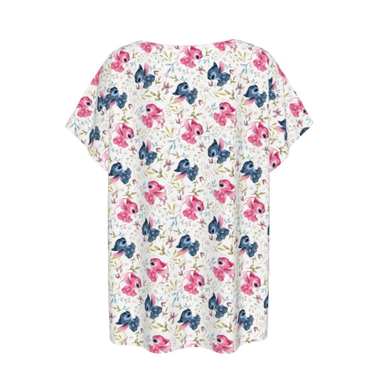 Blue Alien & Pink Friend Love - Women’s Relaxed Fit Scoop Tee