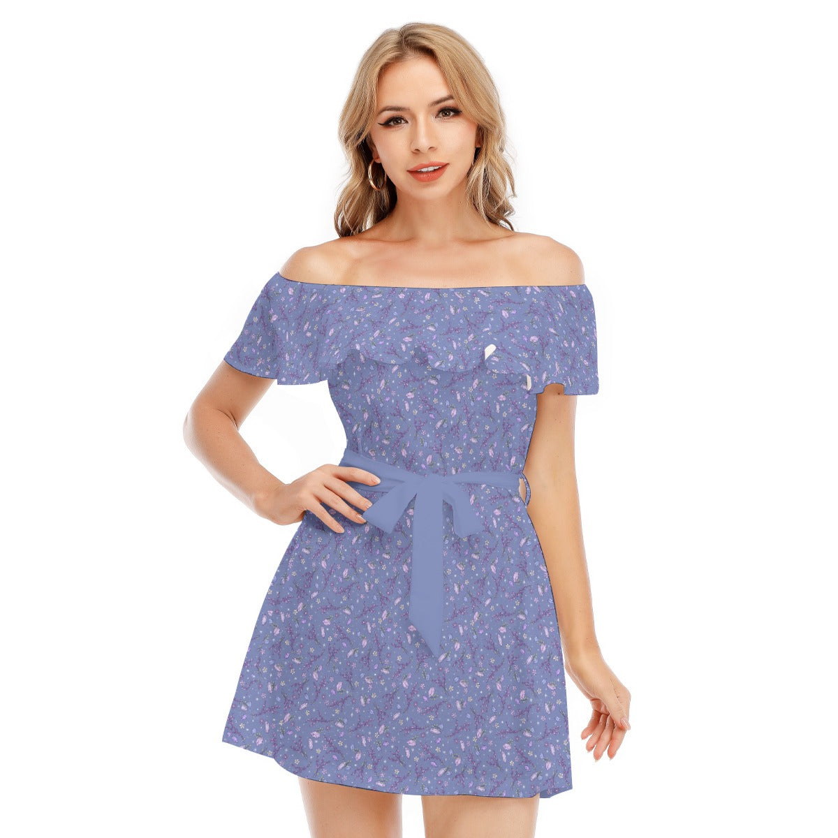 Lavender Vibes - Women's Off-shoulder Ruffle Dress