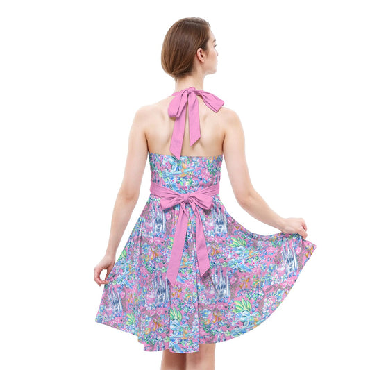 Bright Tropical Dreams - Enchanted Squeaky Helpers - Women's Halter Vintage Pocket Dress