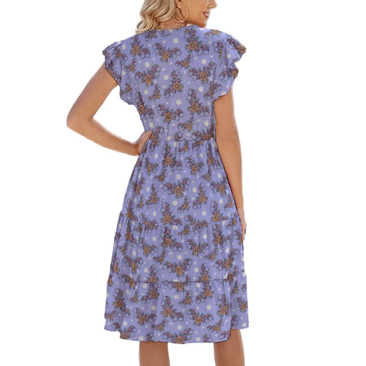 Blooming Bats - Women's Tiered Pocket Midi Dress