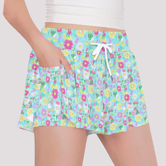 Neon Spring Floral Friendsends - Girls’ Flowy Pocket Shorts
