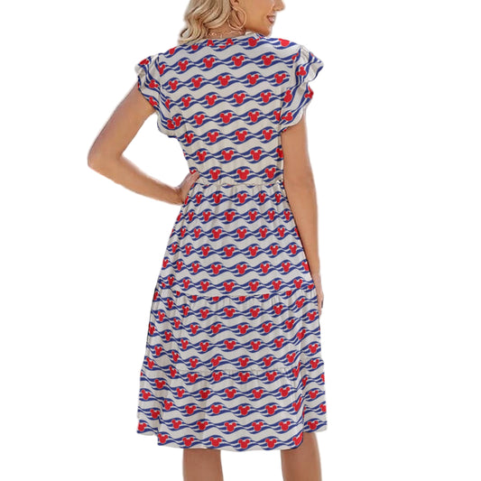 Nautical Cruise Logo Print - Women's Tiered Pocket Midi Dress