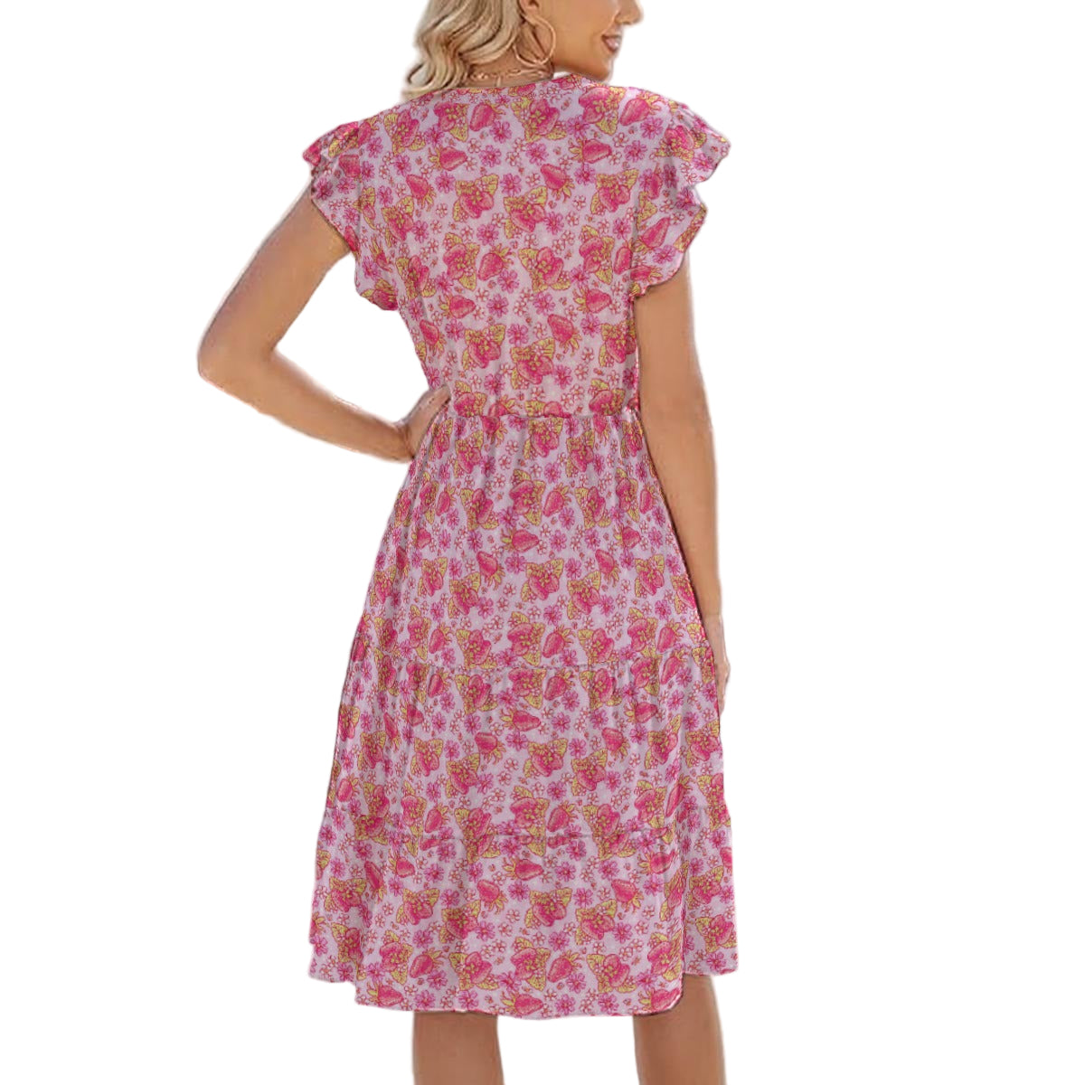 Summer Fruits - Strawberry - Women's Tiered Pocket Midi Dress