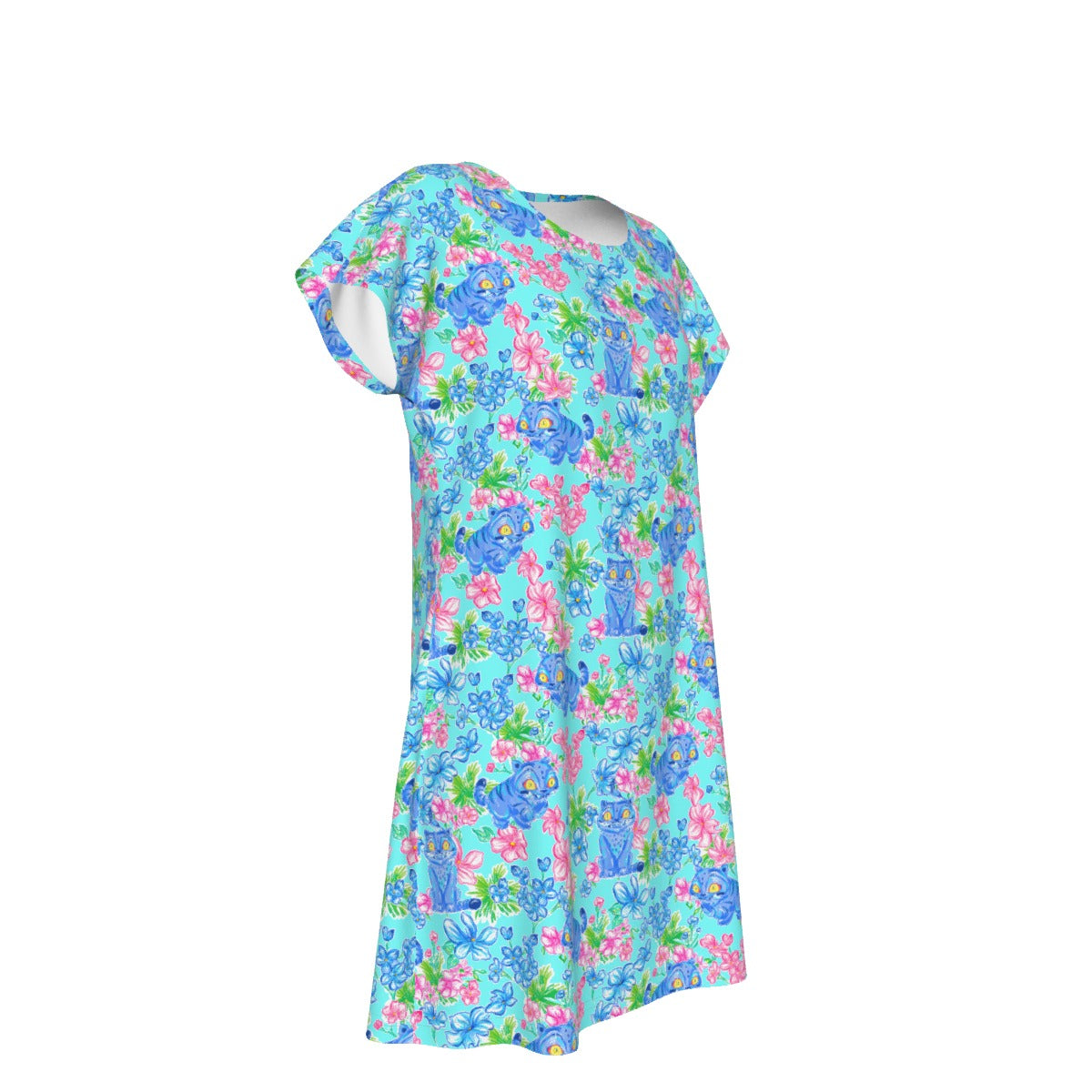Derpy Tiger Blooms - Women's T-Shirt Dress