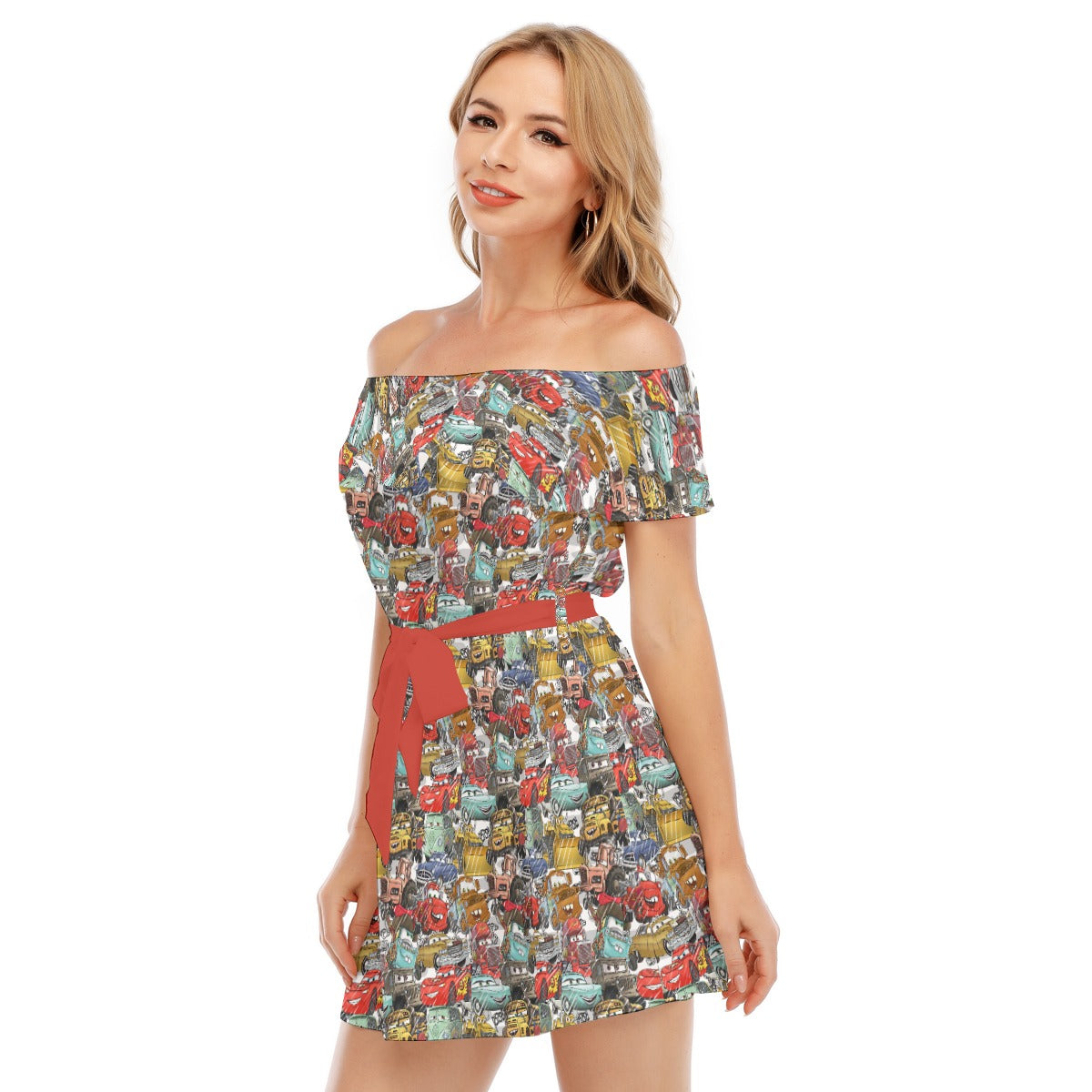 Racing Legends Sketch - Women's Off-shoulder Ruffle Dress