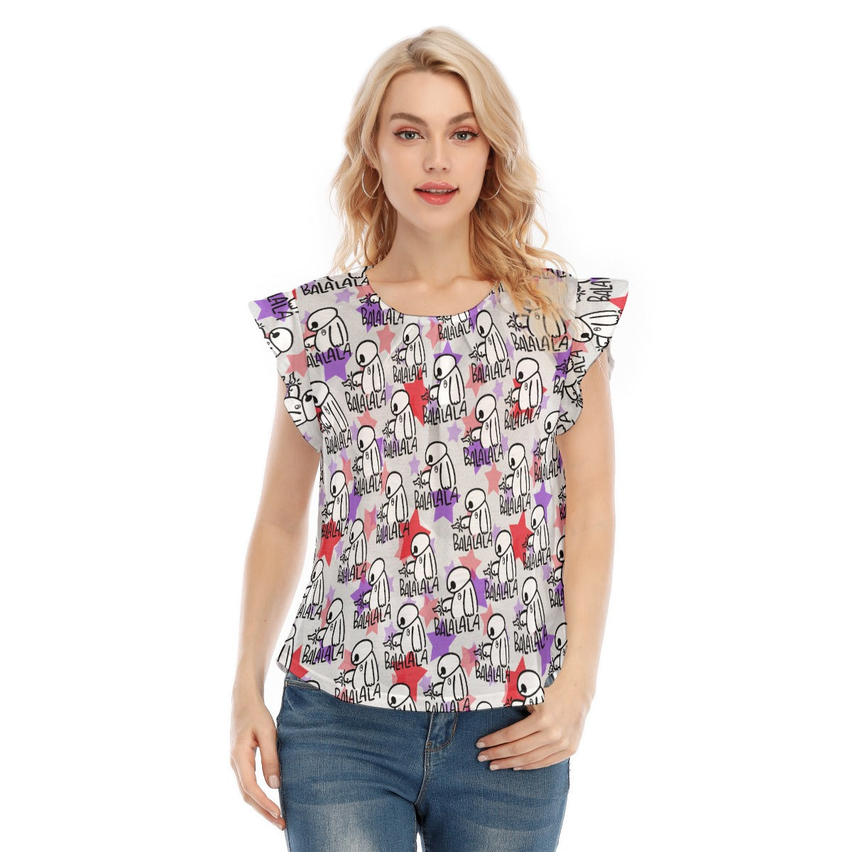 White Robot Balala - Women’s Flutter Sleeve Top