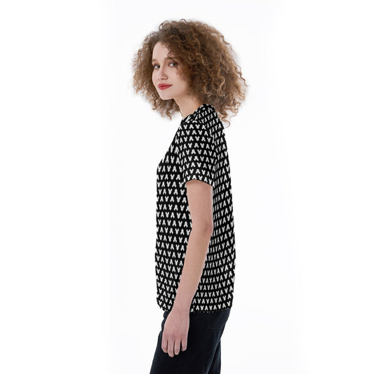 Playful Polka Dot Ears Black - Women's Short Sleeve V-Neck T-Shirt