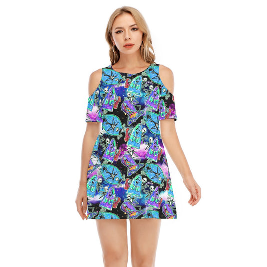 Haunting Romance Sketchched - Women's Cold Shoulder Cotton Dress