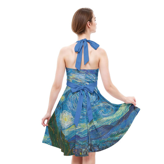 Van Gogh Starry Night - Women's Halter Vintage Pocket Dress