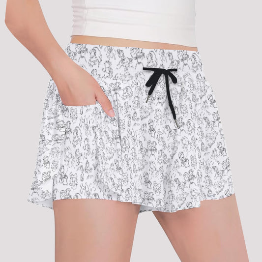 Monochrome Royal Silhouettes - Girls’ Flowy Pocket Shorts
