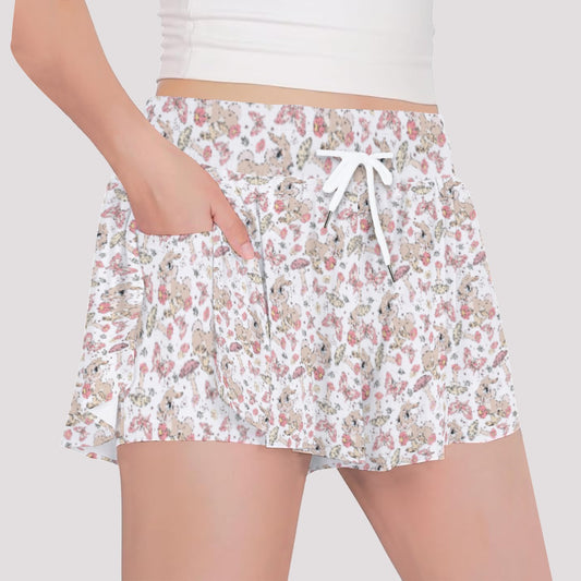 Woodland Bunny Cottagecore - Girls’ Flowy Pocket Shorts