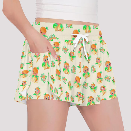 Citrus Charm Bird - Girls’ Flowy Pocket Shorts