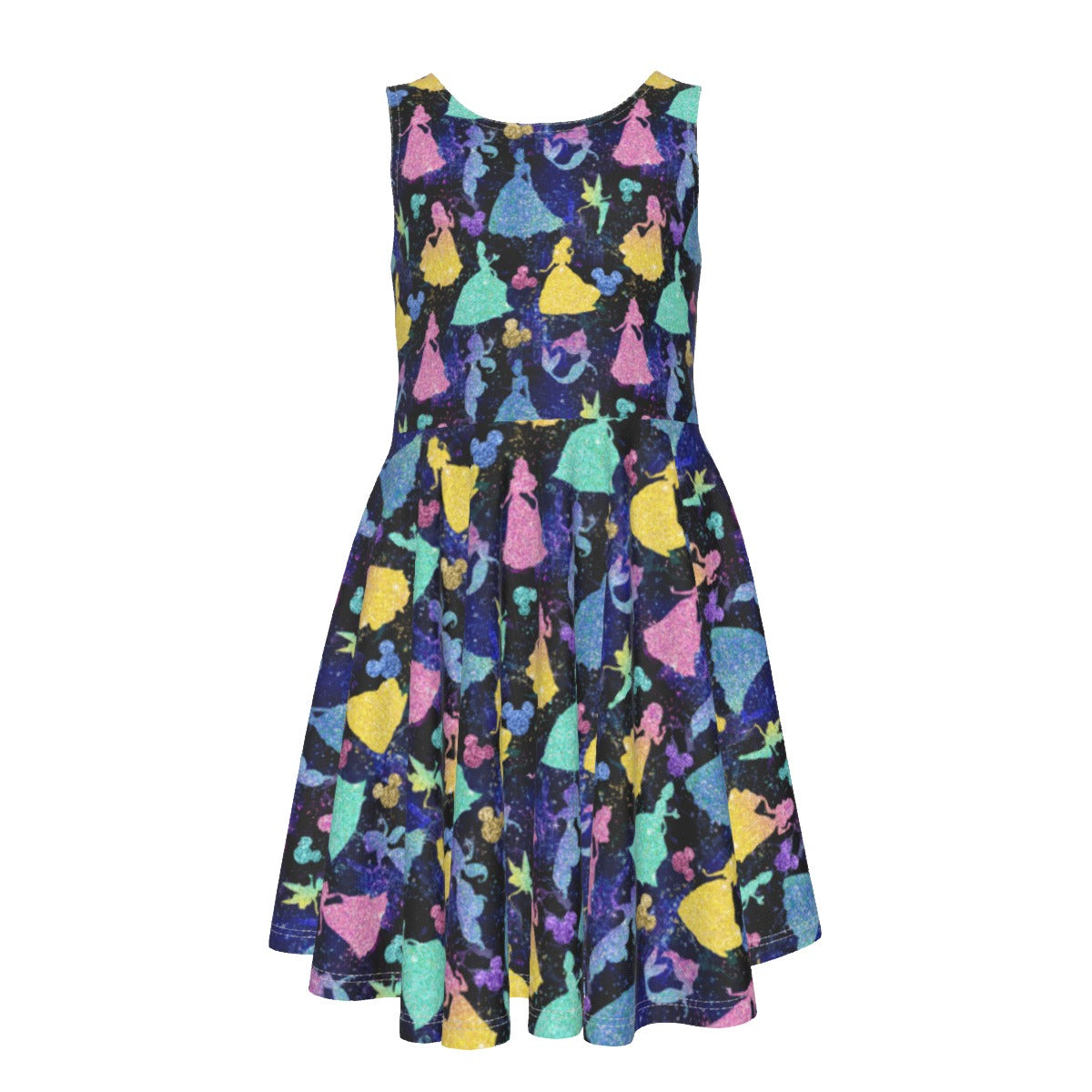 Princess Glitter Silhouettes - Kid's Sleeveless Skater Dress